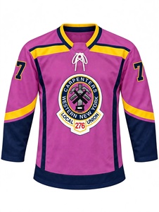 Camiseta de hockey sobre hielo morada sublimada personalizada, uniforme del equipo de la Unión Local de Carpinteros 276, transpirable, con cuello en V y mangas con cordones. - Product Image 1