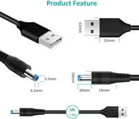 Cable de Alimentación de 5V CC, Cable de Carga USB a Conector CC con 10 Adaptadores para Cargar USB-HUB, Mini Ventilador, Cámara, Reloj Inteligente, Teléfono Móvil