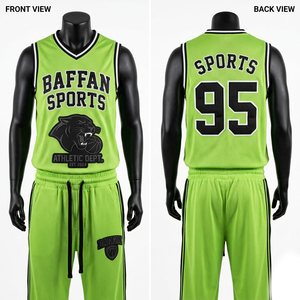 Breathable Polyester Mesh Jersey And <b>Pant</b> Set Neon Green Black Side Panels Custom Sublimation Logo Mesh Jersey and <b>pant</b> men's - Product Image 2