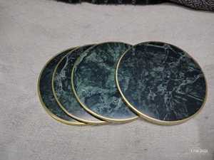 Modern Round Marble Coasters Set with Gold Trim 300mm Diameter Non Slip <b>Table</b> <b>Mats</b> & Pads Stone Material Natural Marble Design - Product Image 5
