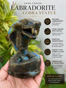 Escultura de Cobra de Labradorita |   Figura de Serpiente Tallada a Mano para Coleccionistas, Decoración de Interiores y Regalo - Product Image 6