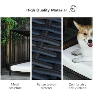 Casa para Perros y Gatos de Mimbre Mediana con Cama de Ratán para Cachorros, Sofá para Mascotas de Interior/Exterior para Jardín/Patio con Cojín Extraíble - Product Image 3