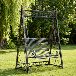 Banc balançoire de jardin antique en fer forgé avec chaînes, Jhula en métal orné pour l'extérieur, idéal pour pelouse, patio, véranda, mobilier de jardin - Product Image 3