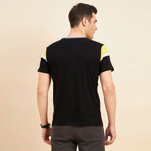 <b>Mens</b> Color Block Yellow Black Short Sleeve Cotton T-<b>Shirt</b> Custom Logo OEM ODM Wholesale Apparel - Product Image 3