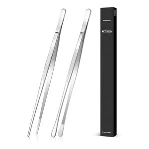 Plating Tweezers Stainless Steel Precision Chef Garnishing Tongs Set 2 Waterproof Dishwasher Safe Professional Culinary <b>Tool</b> - Product Image 3
