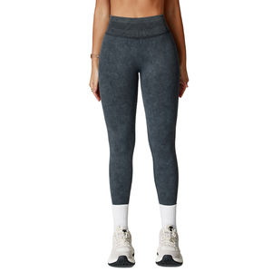 Nouvel Arrivage Leggings de Yoga pour Femme, Unis, Sans Coutures, Effet Délavé, Taille Haute, Extensibles dans les Quatre Sens, Séchage Rapide, Respirants, Longueur Cheville - Product Image 1
