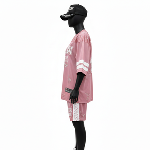 Women <b>Football</b> Short Set Premium 160 GSM Breathable Mesh Polyester Soft <b>Pink</b> Heat Transfer Custom Logo Women's Sets 100% Cotton - Product Image 3