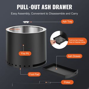 Braciere Senza Fumo in Acciaio Inox SUS430, 45,7 cm H x 71,1 cm D, Stufa a Legna con Vassoio Cenere Rimovibile, Decorazione per Patio - Product Image 4