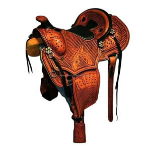 Selle de cheval de course Western Barrel exclusive de haute qualité en cuir véritable avec selle respirante confortable incurvée à la main - Product Image 1