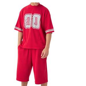 Conjunto Deportivo Personalizado de Dos Piezas Unisex, Camiseta y Pantalones Cortos, Cuello Redondo Holgado, Logotipo Tejido en la Parte Delantera, Ropa Urbana de Verano OEM - Product Image 1