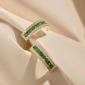 2Ct Round Cut Simulated <b>Emerald</b> <b>Stud</b> Push Back Earrings 14K Yellow Gold Plated - Product Image 3