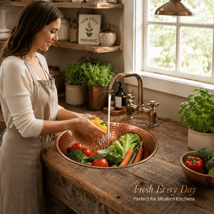 Handcrafted <b>Round</b> Hammered Copper Vessel Wash <b>Basin</b> Luxury Countertop Bathroom Sink Artisan Copper <b>Basin</b> for Home Hotel villa - Product Image 3