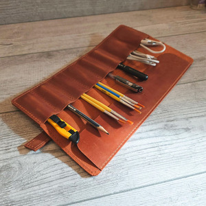Estuche enrollable de cuero duradero para pinceles, organizador de viaje para artistas de acuarela, con múltiples ranuras, fabricante OEM personalizado a precio razonable - Product Image 5