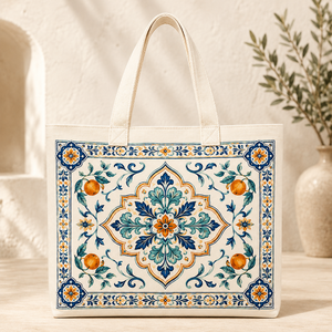 <b>Canvas</b> Cotton Tote <b>Bag</b> Geometric Printed XL <b>Drawstring</b> Shoulder Handle Reusable Beach Shopping Travel Gift - Product Image 1