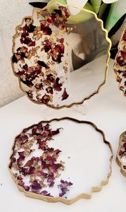 <b>Round</b> Stoneware Milky Coaster With Gold Leaf Design And Gold Edge 400 Mm Diameter Glam Style Non Slip <b>Mat</b> For Table By UO INDIA - Product Image 4