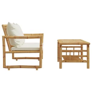 Set da Giardino a 2 Posti Bianco Crema con Cuscini in Bambù e Poliestere - Product Image 5