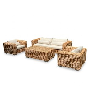 New Modern Minimalist Kubu Dining Set Four Chairs And One Round Table Artisanal Synthetic Rattan Indoor Outdoor Home Decor Items - Product Image 1
