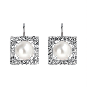Boucles d'oreilles clous carrées en argent sterling 92,5 avec zircon cubique blanc et perle pour femme IndianMores - Product Image 2