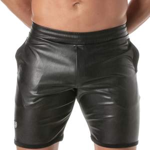 Shorts longs noirs style cuir pour homme, coupe ajustée, sexy, pour clubwear et soirée, bas de tenue tendance - Product Image 2