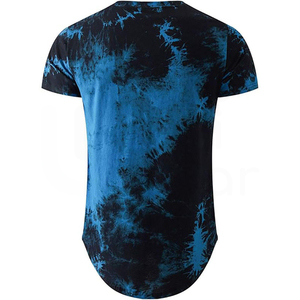 Camiseta de Punto Tie-Dye para Hombre, Casual, de Manga Corta, Cuello Redondo, con Diseño Azul y Negro - Product Image 2