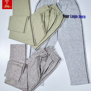 Pantalon de jogging décontracté léger pour homme, tissé, taille élastique, devant plat, jambe droite, rayures latérales, en Spandex/Coton, idéal pour la maison - Product Image 5