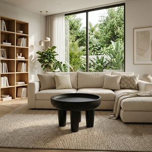 Table basse en bois de Suar indonésien massif, bord incurvé, finition noire, moderne, de qualité supérieure, épaisse, pour salon, maison - Product Image 5