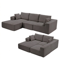 Canapé modulaire en velours côtelé en forme de L, trois places, sans assemblage requis, pour le salon familial