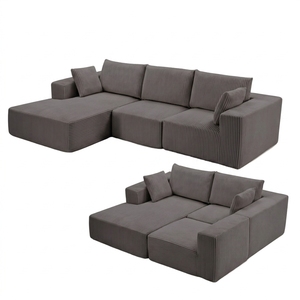 Kordonlu Kemersiz L Şeklinde Yatarlı Modüler Üç Kişilik Kanepe Montaj Gerektirmez Modern Tasarım Aile Oturma Odası İçin - Product Image 1