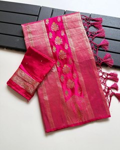 Reglance Royal Meenakari Jacquard <b>Satin</b> Silk <b>Saree</b> Tissue Shimmer Georgette Pallu Hand Dyed Tassel Detailing Traditional - Product Image 4