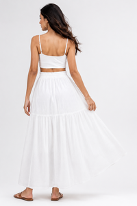 Boho White Tiered A-Line Maxi <b>Skirt</b> Women Summer Casual <b>Elastic</b> Waist Flowy Cotton Natural Waist Beachwear Holiday Outfit - Product Image 4