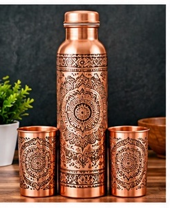 Botella de Agua de Cobre con Diseño de Hoyuelos, con Tapa y 2 Tazas a Juego, Juego de Bebidas Portátil Retro - Product Image 5
