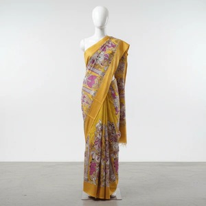 Sari de algodón Kalamkari Golden Blossom, el más vendido, tela de algodón suave y transpirable para uso festivo y diario, disponible para la venta. - Product Image 2
