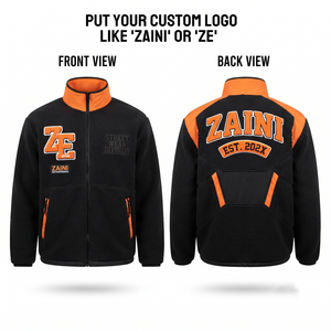 Premium 240 GSM Polar Fleece <b>Running</b> <b>Jacket</b> Black Orange Contrast Panel Full Zip Custom Logo Embossed Printing Waterproof - Product Image 1
