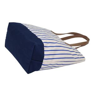 Bolsa de Lona Natural de Alta Calidad con Asa de PU, Bolsillo Interior con Cierre y Bolsillo Abierto para Móvil, Diseño de Rayas de un Solo Color en Toda la Superficie - Product Image 3