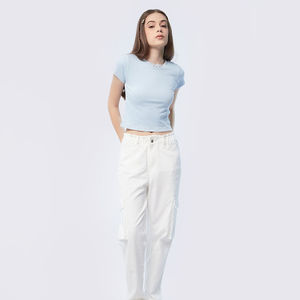 Top Corto de Diseño Único para Mujer, Color Sólido, Corte Holgado, Tela Elástica, Comodidad y Flexibilidad, para Gimnasio, Uso Diario, Transpirable para Verano - Product Image 1