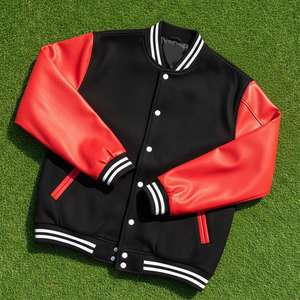 Blouson universitaire personnalisé pour homme 100 % laine, matière unie avec broderie chenille, manches en cuir, coupe oversize, faible MOQ - Product Image 1