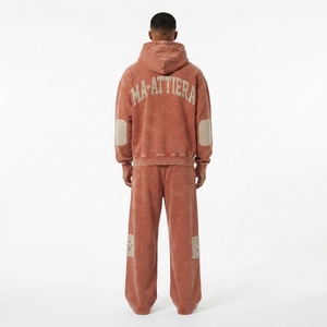 Conjunto de chándal de dos piezas para hombre, con sudadera con capucha y cremallera estilo vintage y pantalones deportivos de pierna ancha. - Product Image 2