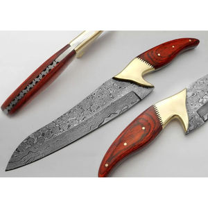 Couteau de chef moderne personnalisé fait main Burraq, lame en acier Damas, manche en bois de 8 pouces, étui en cuir, épaisseur 3,0 mm - Product Image 1