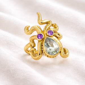 Electroplated Brass Octopus <b>Ring</b> Multi Gemstone <b>Statement</b> <b>Ring</b> Ocean Inspired Handmade Designer Women Jewelry - Product Image 6