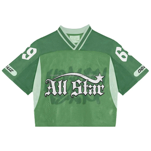 Maillot de football sublimé vert pour homme All Star, col en V, manches courtes, maille respirante en polyester, vêtement adulte, coupe régulière - Product Image 1