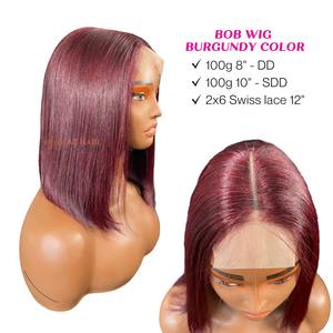 Pelucas Bob al por mayor de cabello humano color burdeos, pelucas con encaje frontal de 200g, paquetes de cabello virgen a juego con pelucas con cierre de encaje suizo 2x6 - Product Image 2