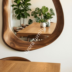 Irregular Wooden Wall Mirror Minimalist Design Decorative <b>Framed</b> Mirror for Home Interior - Product Image 3