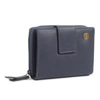 Dompet Wanita WRIZA WI-114 Kulit Asli RFID, Dompet Pendek Biru Dongker dengan Ritsleting, 9 Slot Kartu, Kantong Koin, untuk Penggunaan Sehari-hari dan Perjalanan