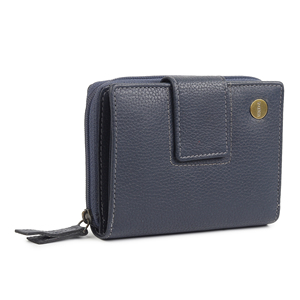 Cartera de Cuero Genuino para Mujer WRIZA WI-114 con Protección RFID, Cierre de Cremallera, Color Azul Marino, 9 Ranuras para Tarjetas, Bolsillo para Monedas, para Uso Diario y de Viaje - Product Image 1