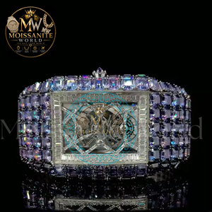 Montre-bracelet automatique de luxe pour homme avec cadran squelette mécanique carré et aiguilles, sertie de moissanite jaune - Product Image 4