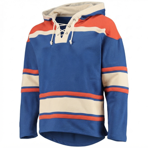 Maillot de hockey sur glace bleu de haute qualité, respirant, à capuche, style vintage, pull personnalisé, vêtement de sport, thermique d'hiver, 100% coton, OEM - Product Image 1
