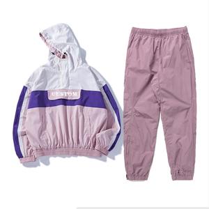 Veste coupe-vent légère pour homme, imprimée, colorblock, patchwork, à capuche, avec fermeture éclair 1/2, en polyester/nylon, pour le sport - Product Image 1