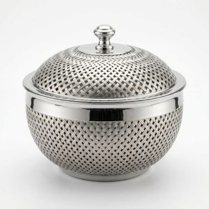 Bol miroir en satin tissé SS304 poli fait main, moderne, 20 cm, avec couvercle en tissage diamant, Donga 2,2 L, pour la décoration intérieure et le service chaud - Product Image 3