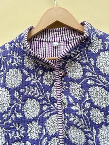Indian Handmade 100% Cotton Eco-Friendly <b>Quilted</b> Anti-Wrinkle Breathable Quick Dry Digital Printed Front Pocket <b>Jacket</b> - Product Image 5