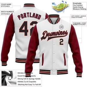 Vestes de baseball personnalisées Fanscustom, vestes universitaires personnalisées blanches, manches en cuir, nom et numéro cousus, vêtements de sport - Product Image 3